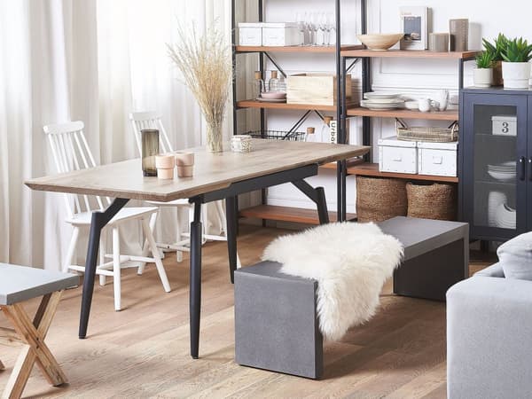 Spisebord Mørk Træ MDF og Sort Metalben 140/180 x 80 cm 6 Personers Genbrugstræ Moderne Lang med Udtræk Køkkenbord Høj Kvalitet Traditionel