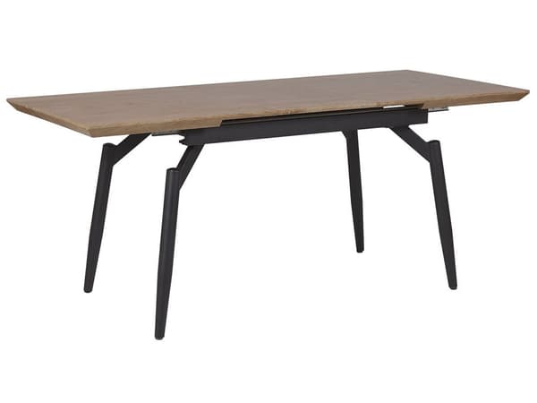 Spisebord Mørk Træ MDF og Sort Metalben 140/180 x 80 cm 6 Personers Genbrugstræ Moderne Lang med Udtræk Køkkenbord Høj Kvalitet Traditionel