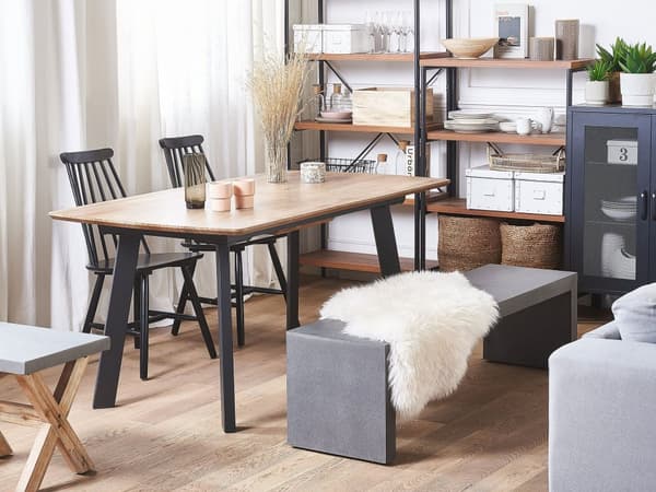 Ruokapöytä tumma puu/musta jatkettava 160/200 x 90 cm metallijalat moderni tyyli