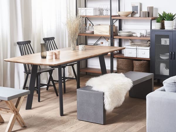 Ruokapöytä tumma puu/musta jatkettava 160/200 x 90 cm metallijalat moderni tyyli