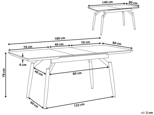 Ruokapöytä tumma puu/musta jatkettava 140/180 x 80 cm metallijalat nykyaikainen tyyli