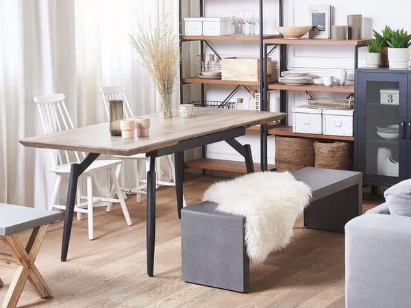 Ruokapöytä tumma puu/musta jatkettava 140/180 x 80 cm metallijalat nykyaikainen tyyli
