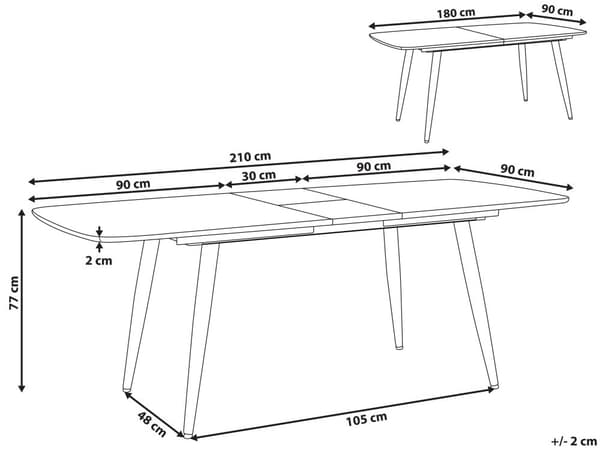 Ruokapöytä vaalea puu MDF-levy 180/210 x 90 cm 6 hengelle jatkettava taitettava minimalistinen tyyli