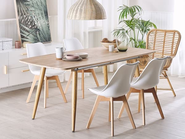 Ruokapöytä vaalea puu MDF-levy 180/210 x 90 cm 6 hengelle jatkettava taitettava minimalistinen tyyli