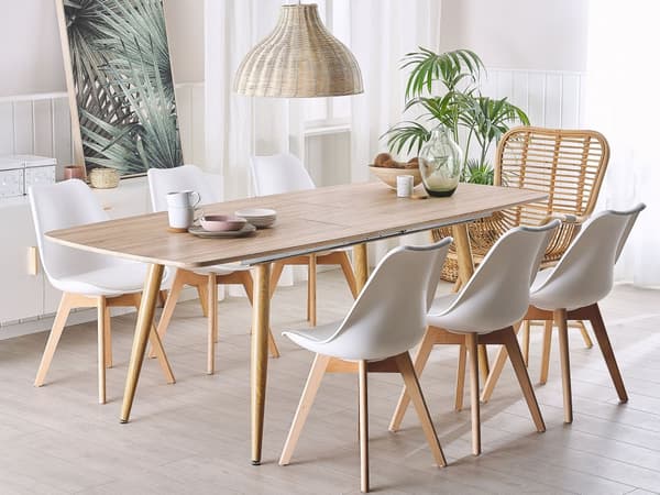 Ruokapöytä vaalea puu MDF-levy 180/210 x 90 cm 6 hengelle jatkettava taitettava minimalistinen tyyli