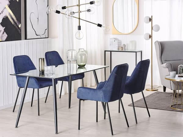 Ruokapöytä musta teräs 140 x 80 cm lasitaso suorakulmainen metalli jalat moderni tyyli