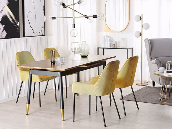 Mørkt Træ Spisebord med Sorte Ben Udtræk Traditionel plade 160/200 cm Moderne stil