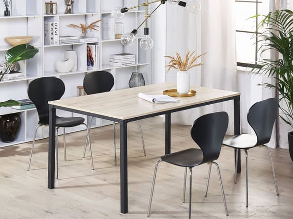 Ruokapöytä vaalea puu/musta 150 x 90 cm metallijalat skandinaavinen tyyli