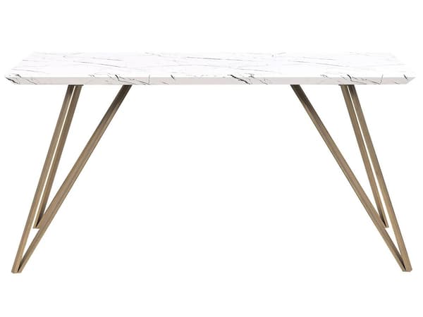 Ruokapöytä marmori efekti valkoinen/kulta MDF 150 x 80 cm metallijalat glamour tyyli