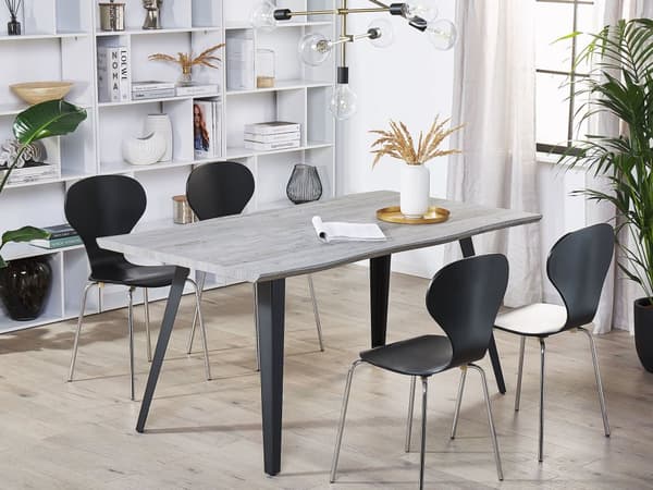 Ruokapöytä harmaa MDF-levy musta metalli 160 x 90 x 76 cm kuudelle suorakulmainen industriaalinen tyyli