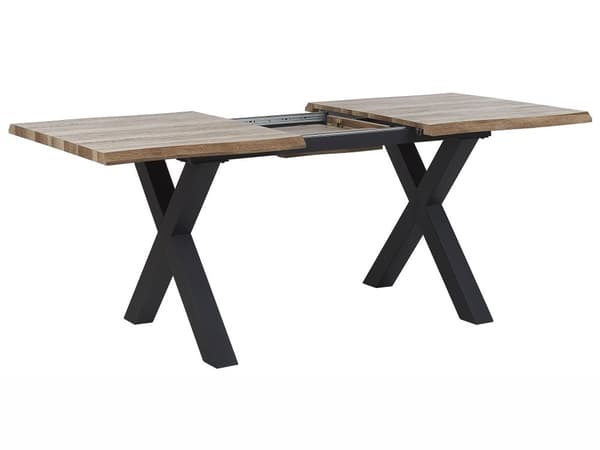 Ruokapöytä jatkettava vaalea puu/musta 140/180 x 90 cm perhosmekanismi 4-6 hengelle minimalistinen tyyli