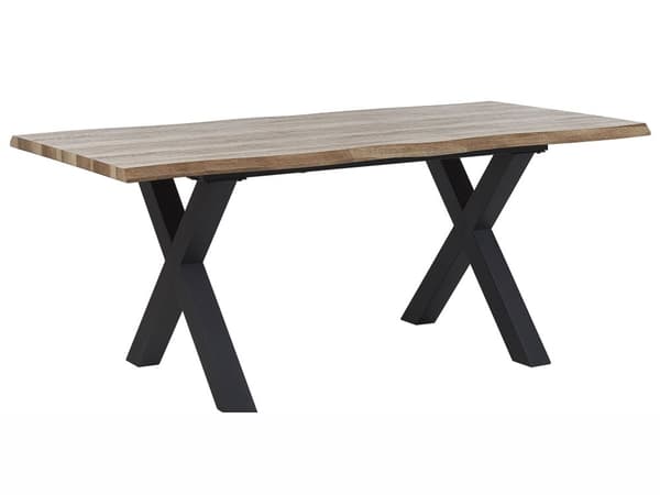 Ruokapöytä jatkettava vaalea puu/musta 140/180 x 90 cm perhosmekanismi 4-6 hengelle minimalistinen tyyli