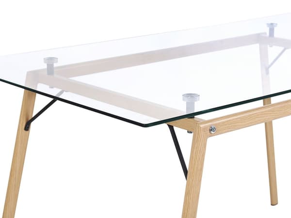 Ruokapöytä vaalea puu metalli 140 x 80 cm lasitaso industriaalinen tyyli