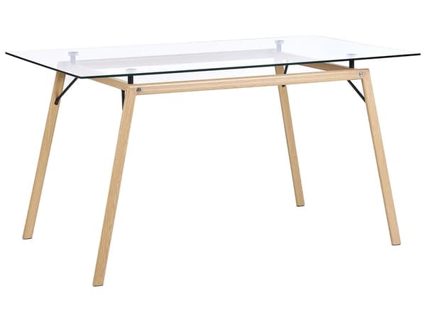 Ruokapöytä vaalea puu metalli 140 x 80 cm lasitaso industriaalinen tyyli Ruokapöytä vaalea puu metalli 140 x 80 cm lasitaso industriaalinen tyyli