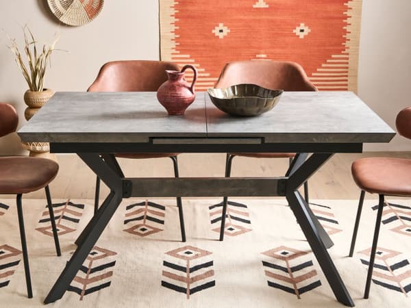 Udtrækkeligt Spisebord Grå Betoneffekt 140/180 x 80 cm 6 Sæder Metalben Industriel Moderne Stil