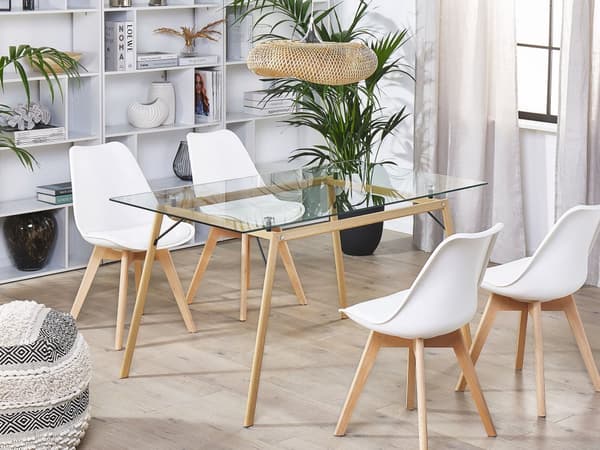 Spisebord Lyst Træ Transparent Glasplade 140 x 80 cm Industrielt Design