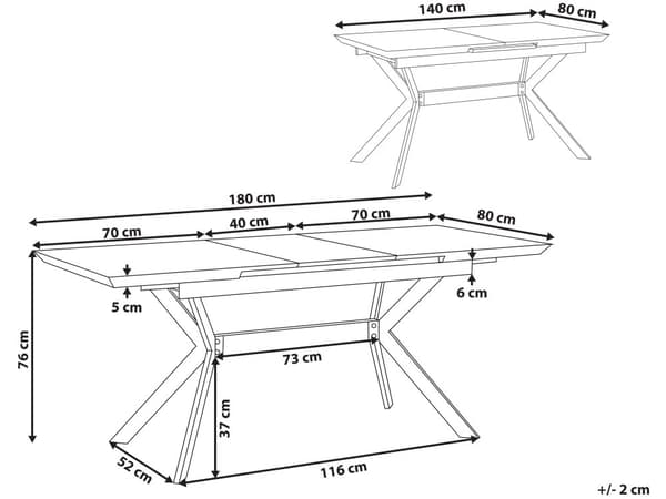 Ruokapöytä harmaa MDF-levy musta metalli 140/180 x 80 x 76 cm betonikuvio jatkettava kuudelle industriaalinen tyyli