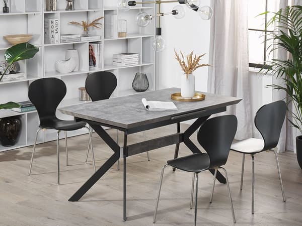 Ruokapöytä harmaa MDF-levy musta metalli 140/180 x 80 x 76 cm betonikuvio jatkettava kuudelle industriaalinen tyyli