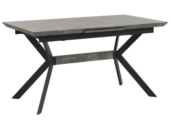 Ruokapöytä harmaa MDF-levy musta metalli 140/180 x 80 x 76 cm betonikuvio jatkettava kuudelle industriaalinen tyyli