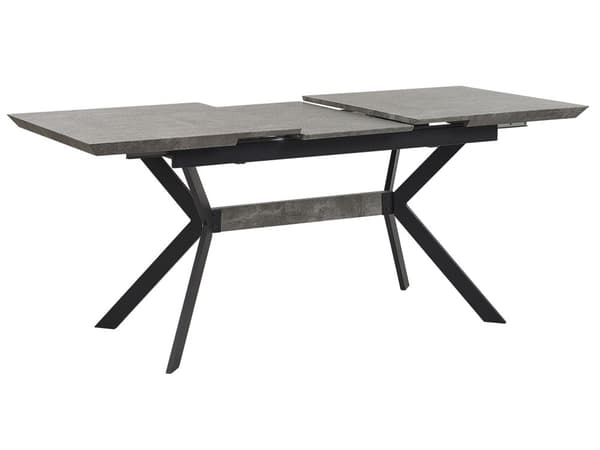 Ruokapöytä harmaa MDF-levy musta metalli 140/180 x 80 x 76 cm betonikuvio jatkettava kuudelle industriaalinen tyyli