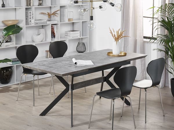 Ruokapöytä harmaa MDF-levy musta metalli 140/180 x 80 x 76 cm betonikuvio jatkettava kuudelle industriaalinen tyyli