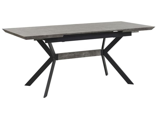 Ruokapöytä harmaa MDF-levy musta metalli 140/180 x 80 x 76 cm betonikuvio jatkettava kuudelle industriaalinen tyyli
