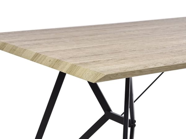 Spisebord Lyst Træ med Sort Metalben 160 x 90 cm 6 Personers Moderne Rektangulær Bordplade med Sildeben Skandinavisk Køkken Indretning