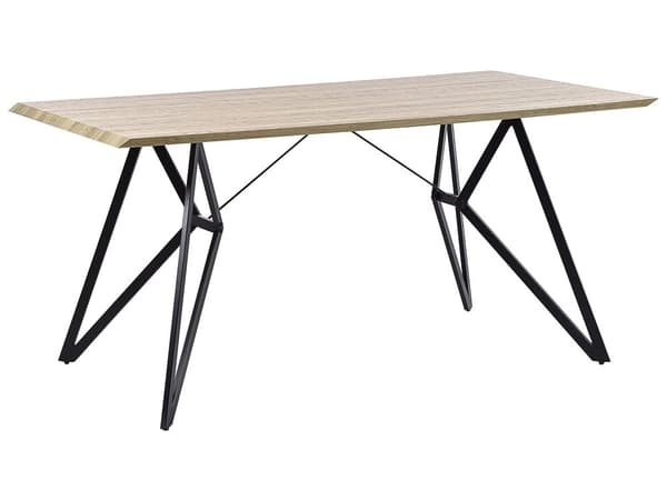Spisebord Lyst Træ med Sort Metalben 160 x 90 cm 6 Personers Moderne Rektangulær Bordplade med Sildeben Skandinavisk Køkken Indretning