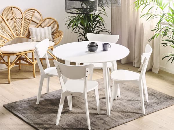 Spisebord Hvid Træ MDF ø 100 x 75 cm 4 Personers Rundt Spisebord til Spisestuen Skandinavisk Design Køkken Inspiration