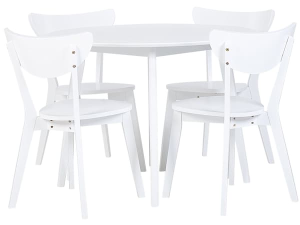 Matgrupp Vit MDF Runt Bord och 4 Stolar för Kök Träben Skandinavisk Stil
