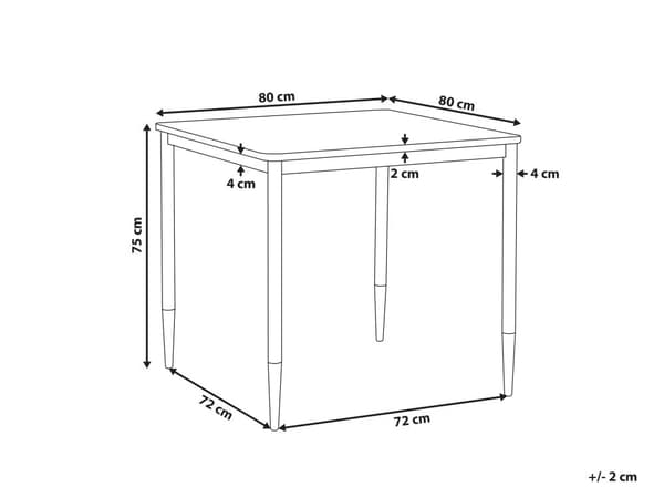Matbord Svart MDF Bordsskiva 80 x 80 cm Kvadrat Köksbord med Metallben Glamour Stil