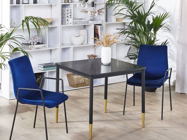 Matbord Svart MDF Bordsskiva 80 x 80 cm Kvadrat Köksbord med Metallben Glamour Stil