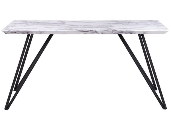 Matbord Vit med Svart MDF Topp Metall Ben 150 x 80 cm Marmor Effekt Glamour Industriell
