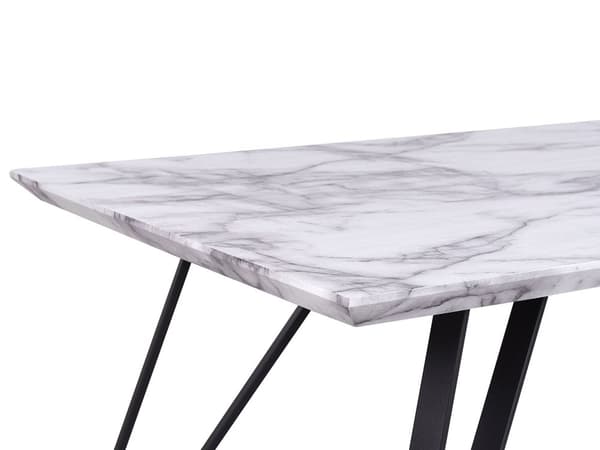 Matbord Vit med Svart MDF Topp Metall Ben 150 x 80 cm Marmor Effekt Glamour Industriell
