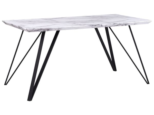 Matbord Vit med Svart MDF Topp Metall Ben 150 x 80 cm Marmor Effekt Glamour Industriell