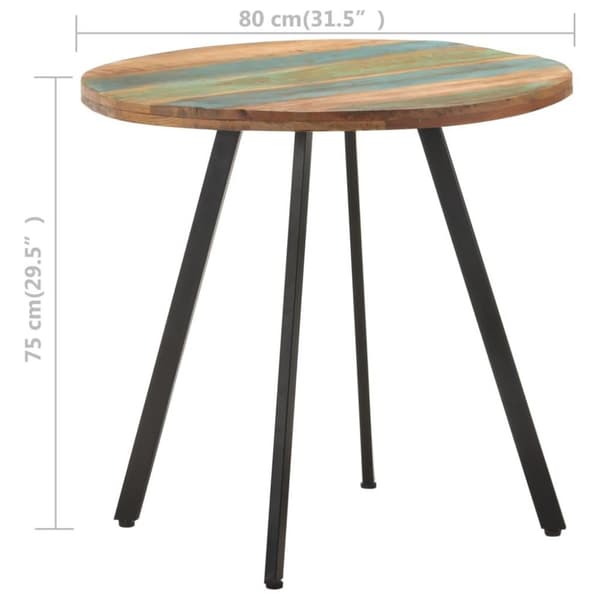 vidaXL Ruokapöytä 80 cm kierrätetty täyspuu