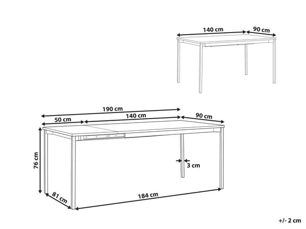 Ruokapöytä musta MDF-levy 140/190 x 90 cm jatkettava moderni industriaalinen tyyli