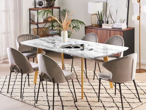 Spisebord Hvid MDF Guld Metal 160/200 x 90 cm 6 Personers Butterfly Udtræksbord Marmor Look Design Moderne til Spisestue Køkken inspiration