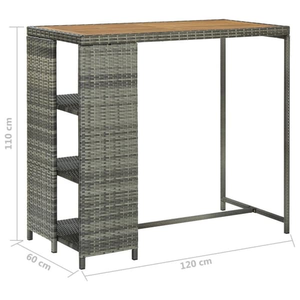 vidaXL barbord med opbevaringsstativ 120x60x110 cm polyrattan grå