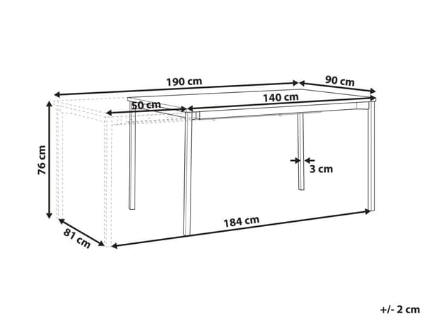 Hopfällbart Matbord 140/190 x 90 cm Svart MDF Modern Industriell
