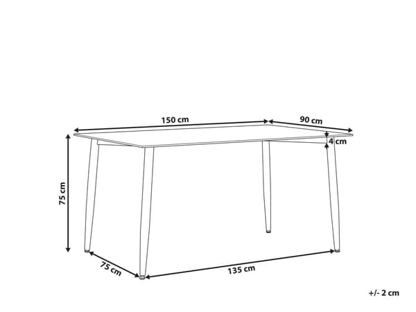 Ruokapöytä lasi pöytälevy 150 x 90 cm suorakulmainen mustat metalli jalat moderni tyyli