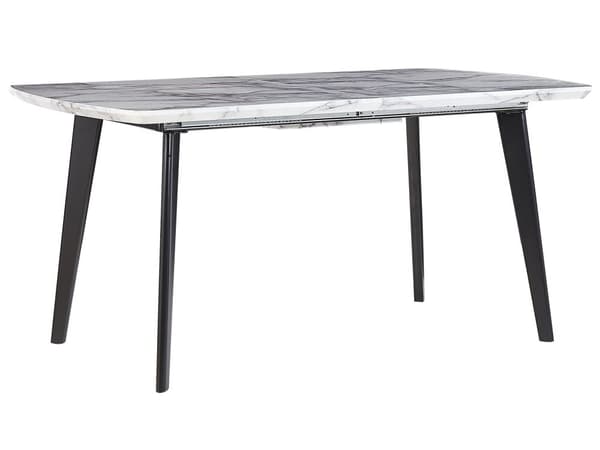 Ruokapöytä valkoinen MDF-levy musta rauta 160/200 x 90 x 77 cm kuudelle jatkettava marmorikuvio glamour tyyli