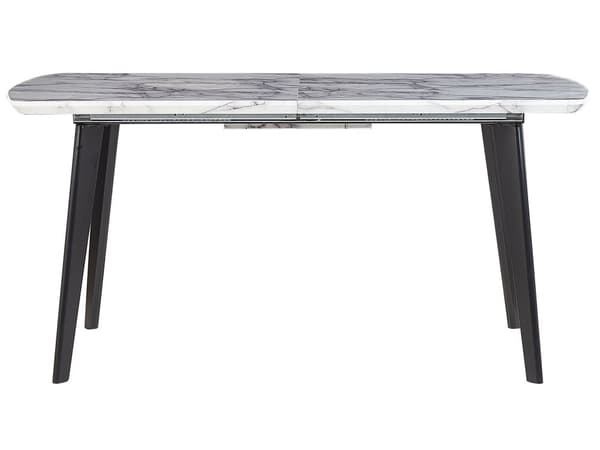 Ruokapöytä valkoinen MDF-levy musta rauta 160/200 x 90 x 77 cm kuudelle jatkettava marmorikuvio glamour tyyli