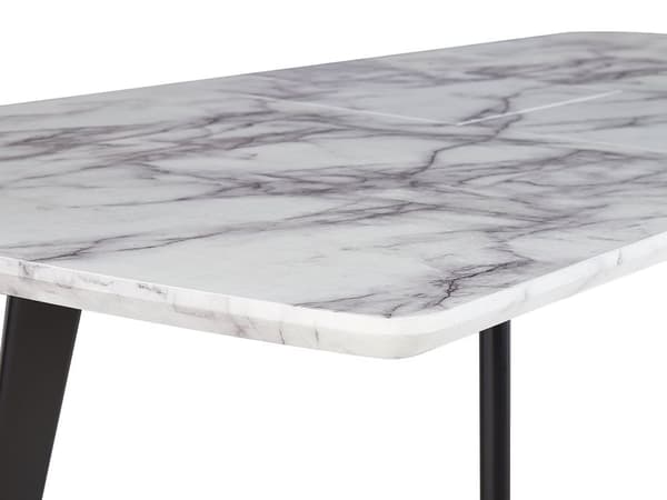 Ruokapöytä valkoinen MDF-levy musta rauta 160/200 x 90 x 77 cm kuudelle jatkettava marmorikuvio glamour tyyli