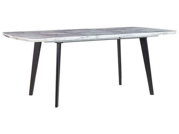 Ruokapöytä valkoinen MDF-levy musta rauta 160/200 x 90 x 77 cm kuudelle jatkettava marmorikuvio glamour tyyli