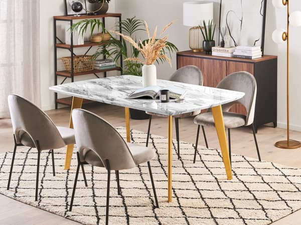 Ruokapöytä valkoinen MDF-levy kulta rauta 160/200 x 90 x 77 cm kuudelle jatkettava marmorikuvio glamour tyyli