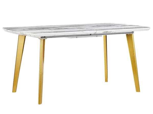 Ruokapöytä valkoinen MDF-levy kulta rauta 160/200 x 90 x 77 cm kuudelle jatkettava marmorikuvio glamour tyyli