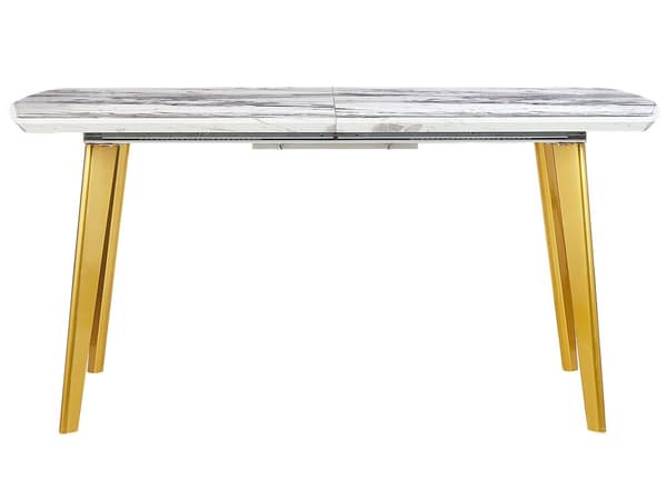 Ruokapöytä valkoinen MDF-levy kulta rauta 160/200 x 90 x 77 cm kuudelle jatkettava marmorikuvio glamour tyyli