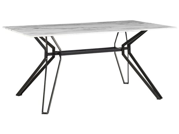 Ruokapöytä marmoriefekti/musta 160 x 90 cm suorakulmainen metallijalat karkaistu lasi pöytälevy moderni tyyli