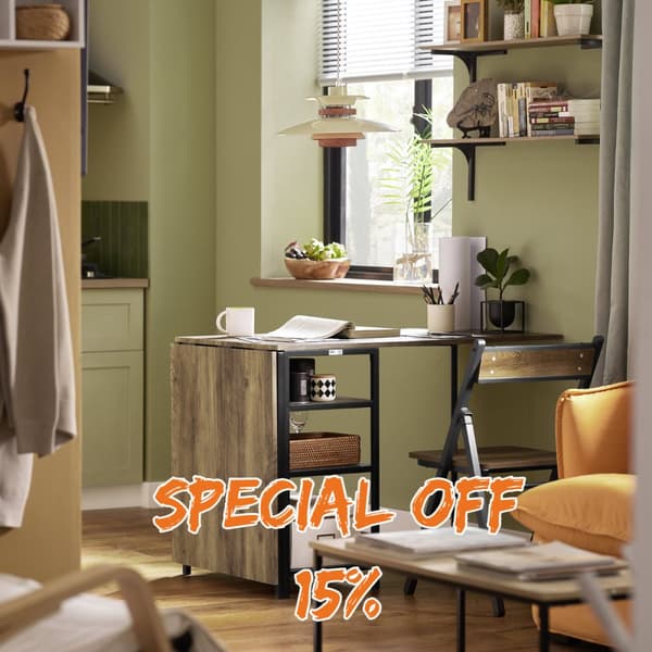 SoBuy Klapbord med hylder Foldebord Spisebord Hjørnebord FWT62-N